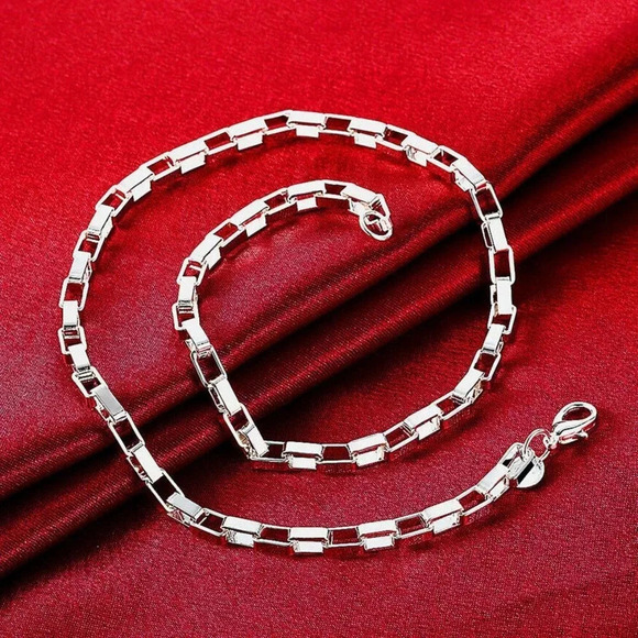 925 Sterling Silver Box Chain Link Necklace 5 mm - Picture 1 of 7